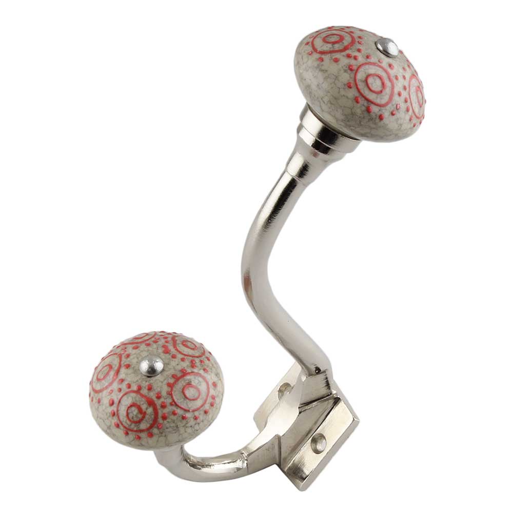 Pink Round Crackle Ceramic Silver Iron Hook